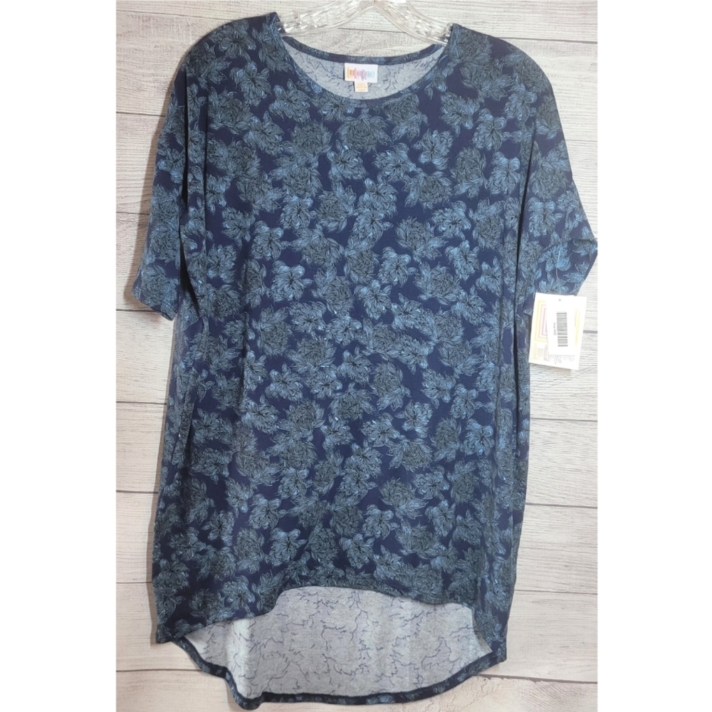 LuLaRoe Irma Women's Top Size XXS Blue Multicolor Floral Highlow Causal Comfort